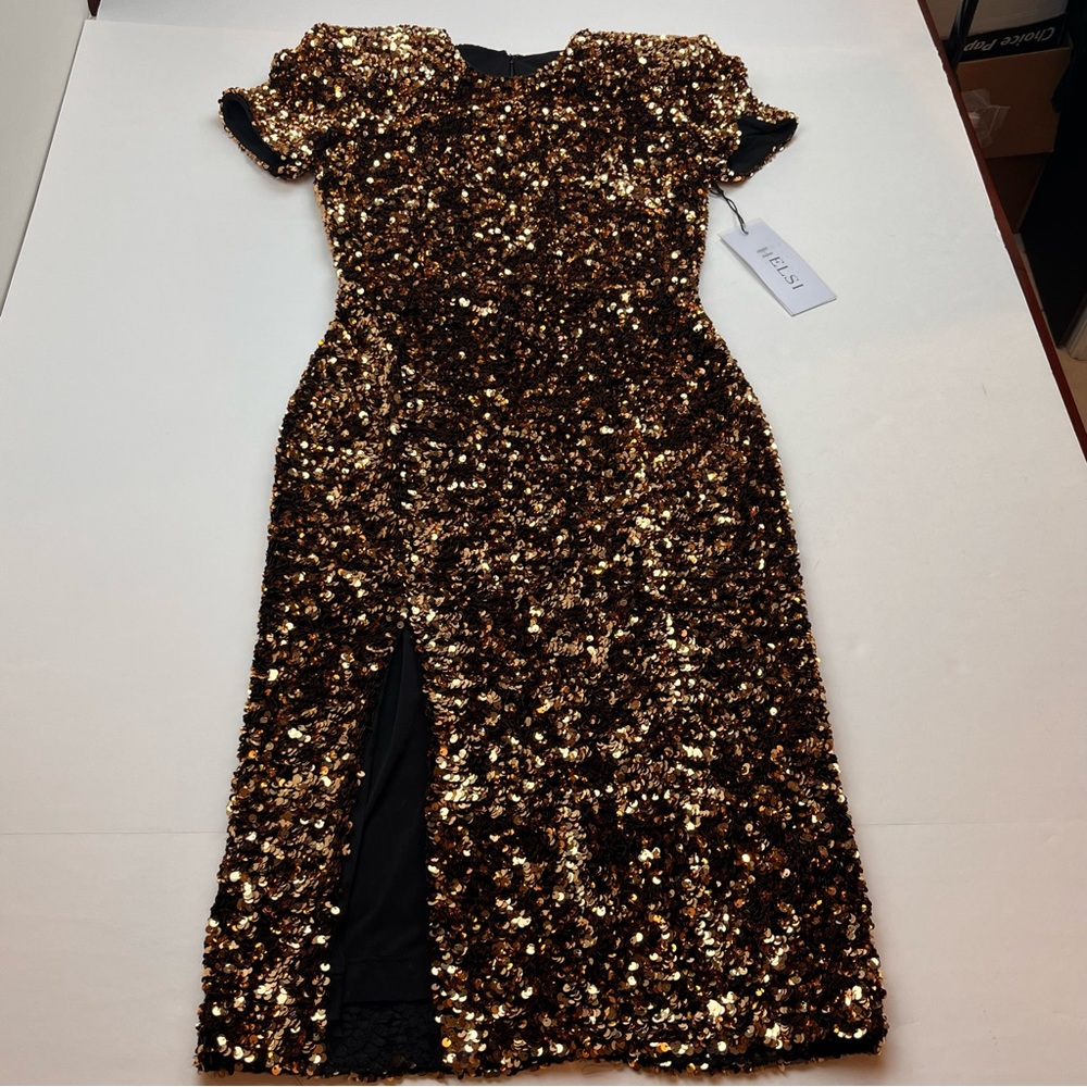 Sequin Midi Dress in Gold